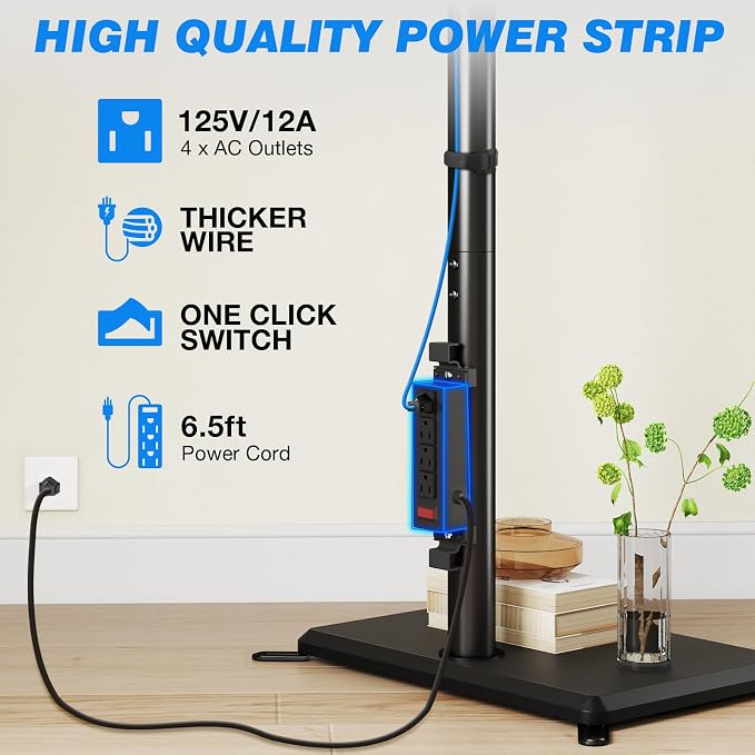 Rfiver Swivel Floor TV Stand with Power Outlet for 32-65 inch TVs, Height Adjustable Tall TV Stand with Wood Base, Hold Up to 88lbs, Saving Space Design for Bedroom, Living Room and Corner