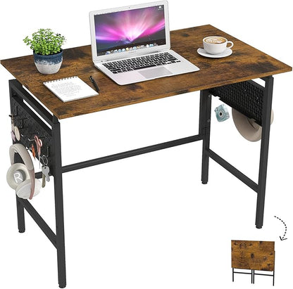 Hadulcet 31'' Foldable Computer Desk, Small Desk with Movable Pegboard Panels, Folding Desk with Storage, Portable Computer Desk for Study Room & Office & RV, for Small Spaces, Rustic Brown