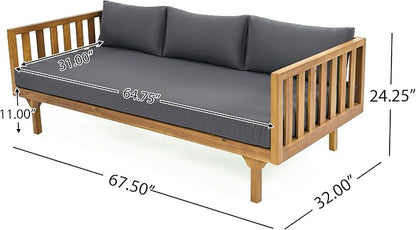 Merax Outdoor Acacia Wood Conversation Set - Patio 3-Seat Loveseat Sofa w/Coushion and Round Coffee Table for Backyard, Lawn, Balcony, Teak+Dark Gray