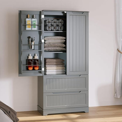Gizoon Pantry Storage Cabinet with Drawers Freestanding Kitchen Storage Cabinets with Doors and Shelves, 63" Food Pantry for Dining Room Craft Room, Gray, Painted