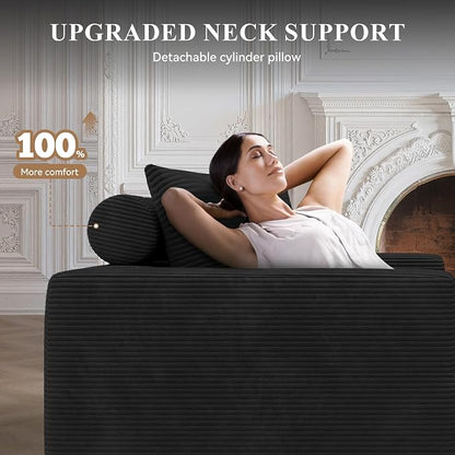 Boneless Couches for Living Room with Chaise,104" Modular Sectional Sofa with Convertible Ottoman,Cozy Cloud Couch with U-Shaped,Sponge Compression Sofas in a Box,No Assembly Required(Black) 1pcs