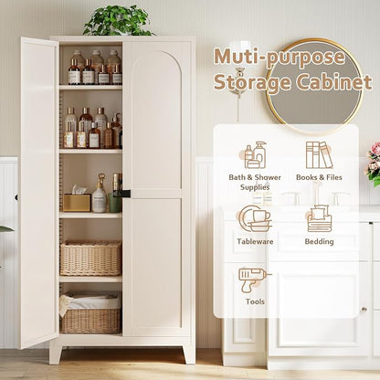 Zevemomo 71" Tall Metal Locking Cabinet with 4 Adjustable Shelves & 2 Doors, Steel Lockable Cabinet with 3-Digit Combination Lock, Secure Metal Pantry Cabinet for Home, Office, Garage, Beige