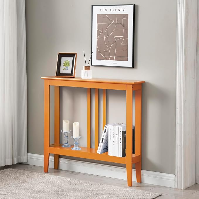 Kings Brand Narrow Console Table w/Storage Shelf, Entryway, Honey Ginger | Narrow Console Table with Storage Shelf – Slim Design Fits Entryways, Hallways, Behind Sofas, Shelf Décor, Books, Essentials