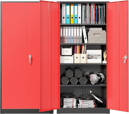 Bonusall 72" Metal Garage Storage Cabinet， Heavy-Duty Steel Cabinet with 2 Locking Doors & 5 Adjustable Shelves for Home