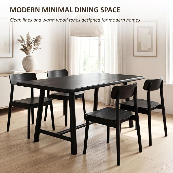 Ya-Home Black Dining Table, 69" Wood Kitchen Table with Solid Wood Legs, Seats 4-6, Modern Farmhouse Dinner Table for Dining Room Home Office, 69" L x 31.5" W x 30" H