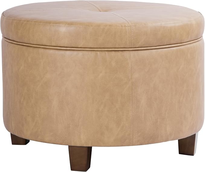 HomePop 24" Large Leatherette Storage Ottoman - Sand Faux Leather