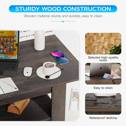 FDW 39.4" Lift Top Coffee Table with Hidden Compartment and Storage Shelf Wooden Lift Tabletop for Home Living Room Reception Room Office,Dark Brown