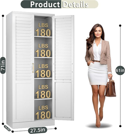 LEYNOT 71 inch Tall Kitchen Pantry Cabinet,Metal Storage Cabinet with 4 Adjustable Shelves,Freestanding Cupboard for Canned Food,Snacks,Small Appliances(White)