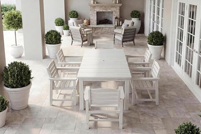Perli™ 7-Piece Outdoor Dining Set, All-Weather HDPE Patio Furniture with 6 Ergonomic Chairs & Large Table, Built-in Umbrella Hole, UV-Resistant Set for Backyard, Deck, Poolside, White