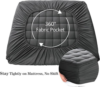 EASELAND Queen Size Mattress Pad Pillow Cover Quilted Fitted Mattress Protector Cotton Top 8-21" Deep Pocket Cooling Mattress Topper (60x80 Inches, Dark Grey)