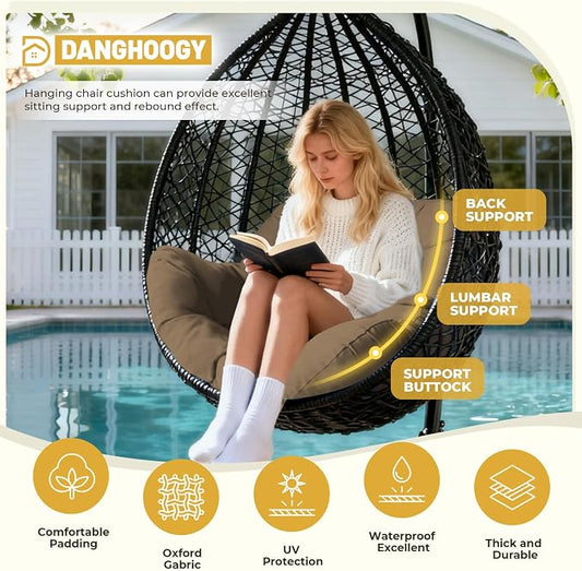 DANGHOOGY Egg Chair Cushion, Waterproof Outdoor Egg Replacement Cushions, Patio Chair Cushions for Outdoor Funiture, Thickened Hanging Chair Cushion, 35x47x7 Inches (Brown)