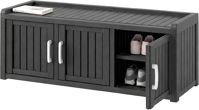Outdoor Shoe Bench, Waterproof UV-Resistant Indoor Resin Shoe Cabinet, Entryway Shoe Storage with 3 Doors, Living Room, Bedroom, Black (3 Door)