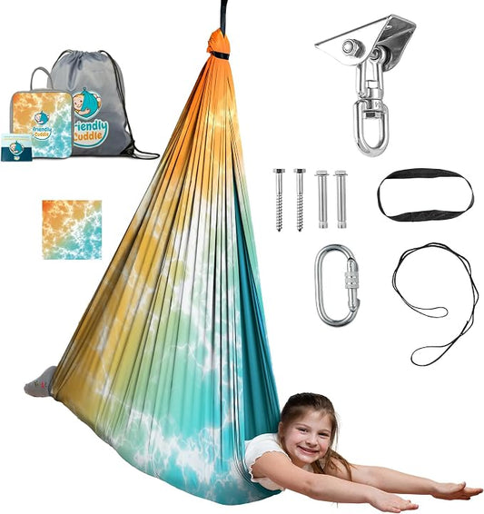 Indoor Sensory Swing for Kids or Outdoor – Holds 300lbs, Double-Layer, & 360° Swivel, Calming Compression Therapy Swing Hammock for Kids & Adults with All Hardware – Sensory-Motor Toys & Gifts