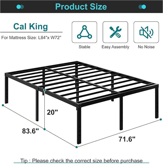 Maenizi California King Bed Frames, 20 Inch Heavy Duty Metal Platform Support Up to 3000 lbs with Steel Slat, No Box Spring Needed, Easy Assembly, Noise Free, Black