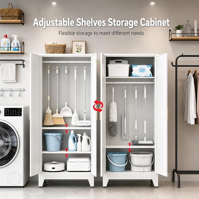 71" H White Armoire Wardrobe Closet,Metal Wardrobe Closet with Doors and Shelves,Tall Wardrobe Closet for Bedroom