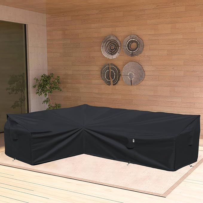 Heavy Duty Outdoor Sectional Sofa Cover, Waterproof 600D Patio Sectional Couch Covers, Lawn Patio Furniture Cover (Midnight Black, 100"x130"(L-Shaped-Left Facing))