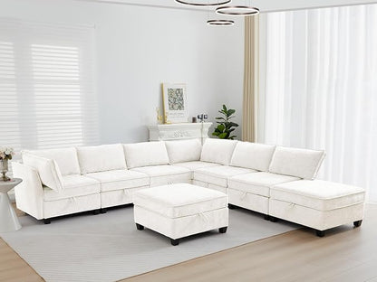 ORRD Oversize Corner Modular Sectional Sofa Set, Convertible L Shaped Couch with Storage, 8 Seater Sofa Modular with Ottomans and Reversible Chaise for Living Room, Office (Beige)