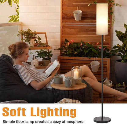 Ambimall Floor Lamp for Living Room with 3 Color Temperatures Bulb, 64" Standing lamp with Linen lampshade for Bedroom, Minimalist Pole Lamp, Grey Shade & Black Pole