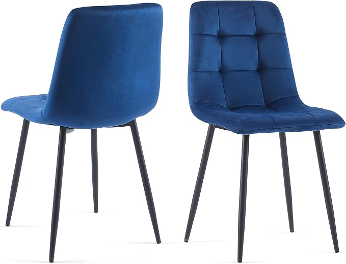 NORDICANA Navy Blue Velvet Dinner Chairs Set of 2, Modern Armless Biscuit Tufted Dining Side Chairs with Metal Legs for Kitchen Living Room Vanity