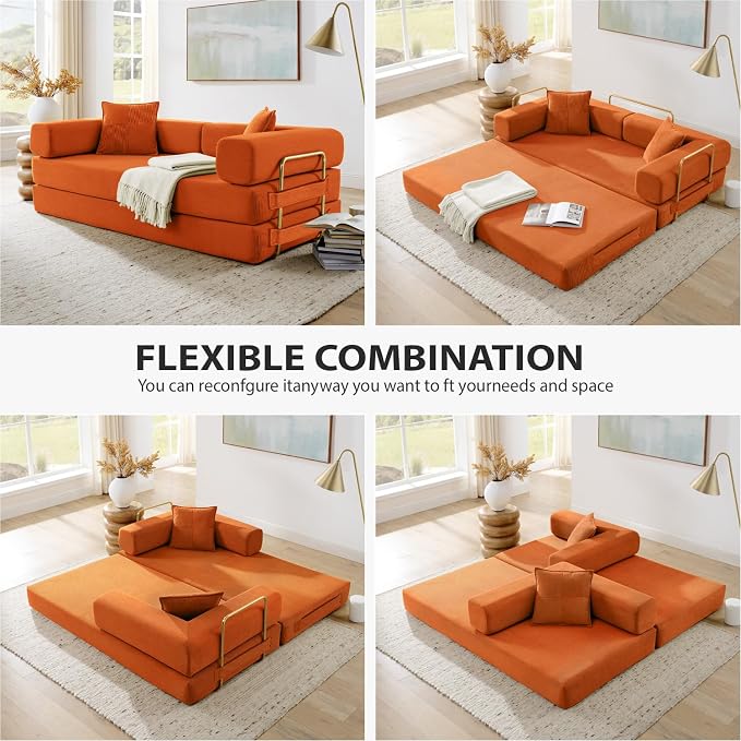 HANXIN Convertible Sleeper Sofa Bed, 78 Inch Folding Floor Mattress Couch with Fixed-Shape Frame, Futon Boneless Couch Lounge Loveseat with Pull Out Bed, No Assembly Required