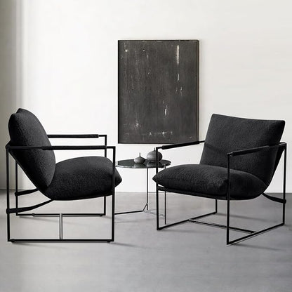 Furnilivng Large Sling Accent Chair, Comfortable Boucle Fabric Arm Chair, Upholstered Cozy Reading Chair for Living Room, Bedroom, Dressing Room, Home Office (Black, Set of 1)