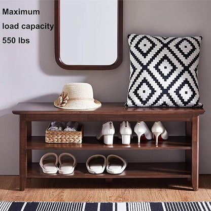 XKZG Shoe Rack Bench Wooden Shoe Storage Bench Rustic Solid Wood Entryway Bench (Brown,39.4")