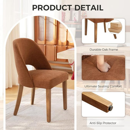 Wooden Dining Chairs Set of 6, Upholstered Modern Chenille Dining Room Chair Kitchen Chairs, Comfy Farmhouse Dinner Chair for Kitchen Dining Room, Orange