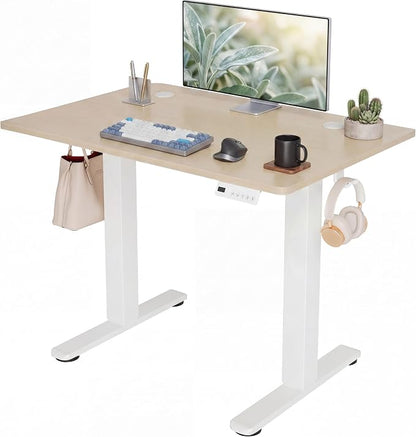 Claiks Electric Standing Desk, 35 x 20 Inch Small Height Adjustable Sit Stand Desk for Home Office, Computer Desk with Memory Presets, Cable Management & Headphone Hooks, 156 lbs Capacity, Nature