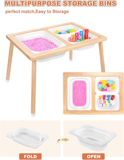Kids Sensory Table, Sensory Activity Table with Double-Side Board & 3 Storage Bins, Toddler Play Sand Table Indoor Outdoor Use to Play Study Dining Toys Storage Boys Gilrs