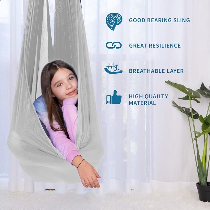 OUTREE Sensory Swing for Kids with 360° Swivel Hanger, Indoor Therapy Swing Great for Autism, ADHD, Sensory Processing Disorder, and Autistic Children (Gray)