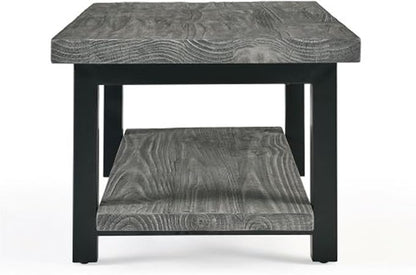 Pomona 42-Inch Rectangular Solid Wood Coffee Table with Storage Shelf & Metal Legs – Modern Rustic Industrial Living Room Table by Alaterre Furniture (Slate Grey)