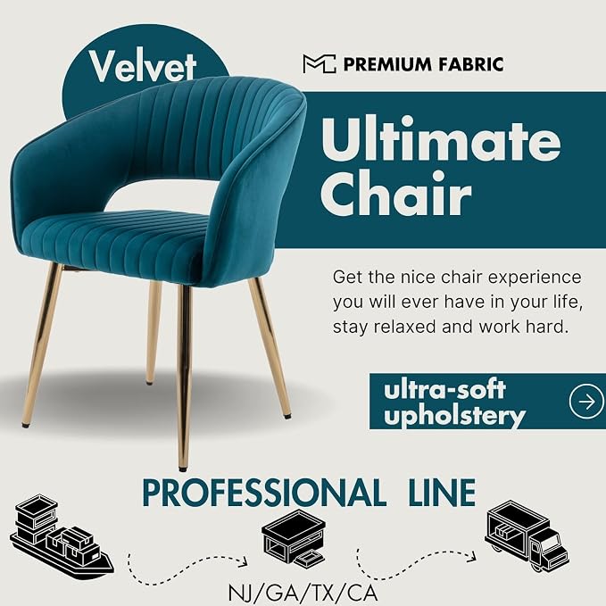 Hyfirm Teal Velvet Dining Chairs Set of 2, Modern Gold Dining Room Chairs with Hollow Back, Upholstered Accent Kitchen Chairs for Living Room/Reception/Restaurant