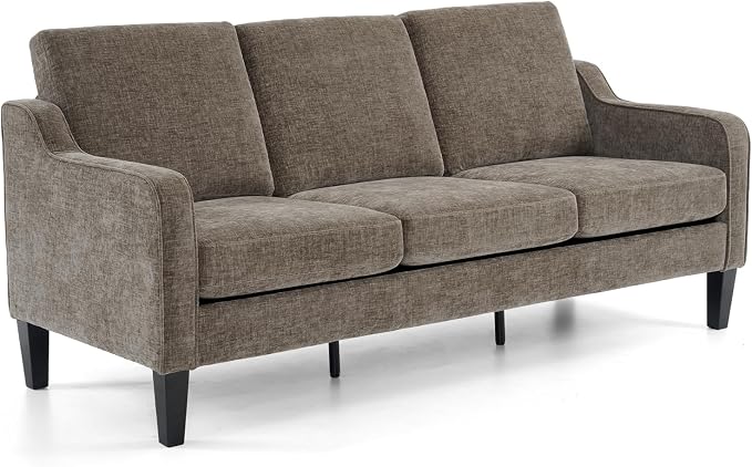 VINGLI Couches for Living Room, Brown 71" Small Sofa Mid Century Modern Couches 3 Seater Comfy Couch Upholstered Soft Chenille Floor Couch for Bedroom, Apartment, Office