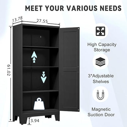 GAIOUS 61.02" Kitchen Pantry Cabinet, Pantry Storage Cabinet with 2 Doors and Adjustable Shelves, Black Food Storage for Kitchen, Living Room, Bedroom and Dining Room (Black) Metal Sideboard