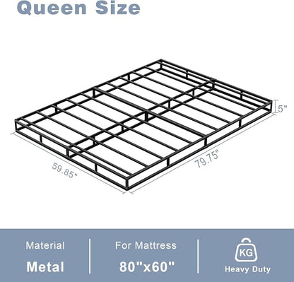 Tyndall 5 Inch Box Spring for Queen Bed, Heavy Duty Metal Queen Mattress Foundation with Fabric Cover, Low Profile Bed Base, Non-Slip, Noise-Free, Easy Assembly
