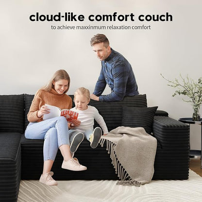107.5" Cloud Modular Sectional Sofa Couch with L-Shape Chaise,Modern Minimalist Upholstered Couches for Living Room Bedroom,Deep Seat Corner Couch，No Assembly Required (Black,Left Facing Chaise)