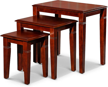 DTY Indoor Living 3-Piece Nesting Tables - Wooden Table Set of 3 for Living Room - Stackable Tables with Sleek Cherry Finish for Stylish and Space-Saving Home Furniture