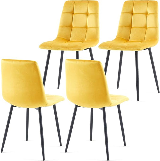 NORDICANA Yellow Velvet Dining Chairs Set of 4, Upholstered Tufted Kitchen Chairs, Comfortable Seat, Metal Leg, Easy Assembly