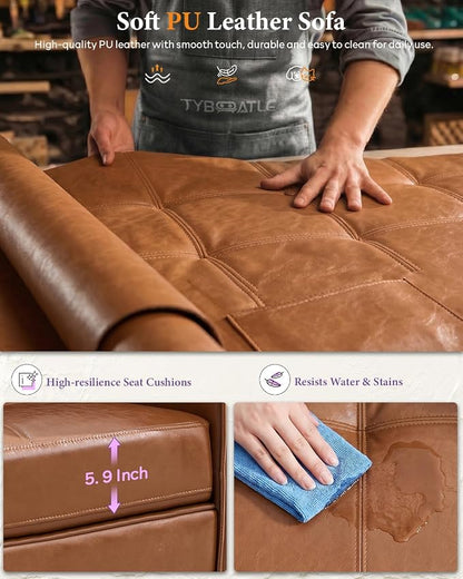 TYBOATLE Brown Sofa Couch Sectional Couches for Living Room, Comfy Faux Leather Modular Convertible L Shaped Sofas with USB & Ottoman, Leather Sectional with Side Pockets for RV Apartment Office