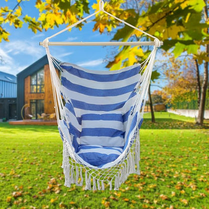 YAERSI Hammock Chair, Hanging Rope Swing Seat with 2 Cushions,Macrame Hanging Chair Side Pocket with High Load-Bearing Metal Rod,for Indoor, Outdoor, Extra Comfortable