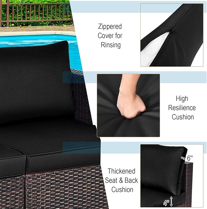 Tangkula 2 Seat Outdoor Wicker Loveseat Sofa Set, Modular PE Rattan 2 Pieces Outdoor Wicker Corner Sofa, Outside Furniture Set for Deck, Backyard, Porch, Garden & Poolside, Black