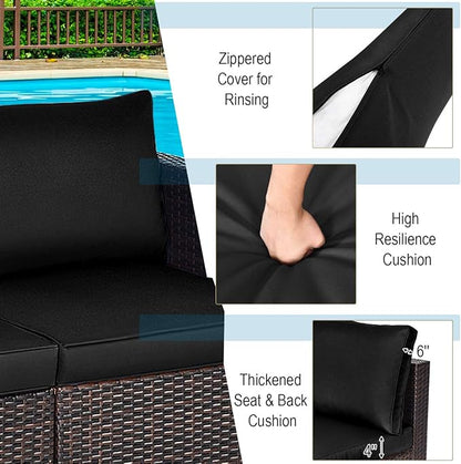Tangkula 2 Seat Outdoor Wicker Loveseat Sofa Set, Modular PE Rattan 2 Pieces Outdoor Wicker Corner Sofa, Outside Furniture Set for Deck, Backyard, Porch, Garden & Poolside, Black