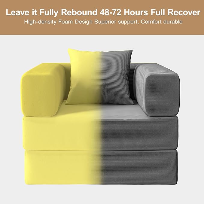 Single Couch Sofa for Small Spaces 2 in 1 Convertible Sofa to Lounger Comfy Bean Bag Chair for Adults with Removable Cover with Pillows for Bedroom, Apartment, Office(Light Gray, 35.43" Single Sofa)