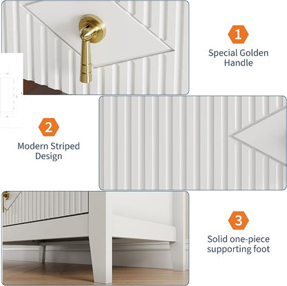 GarveeHome Fluted Dresser for Bedroom, 42.9" Tall 5-Drawer Wood Dresser, Modern Chest of Drawers, Storage Organizer Cabinet for Living Room, Hallway, Entryway, White