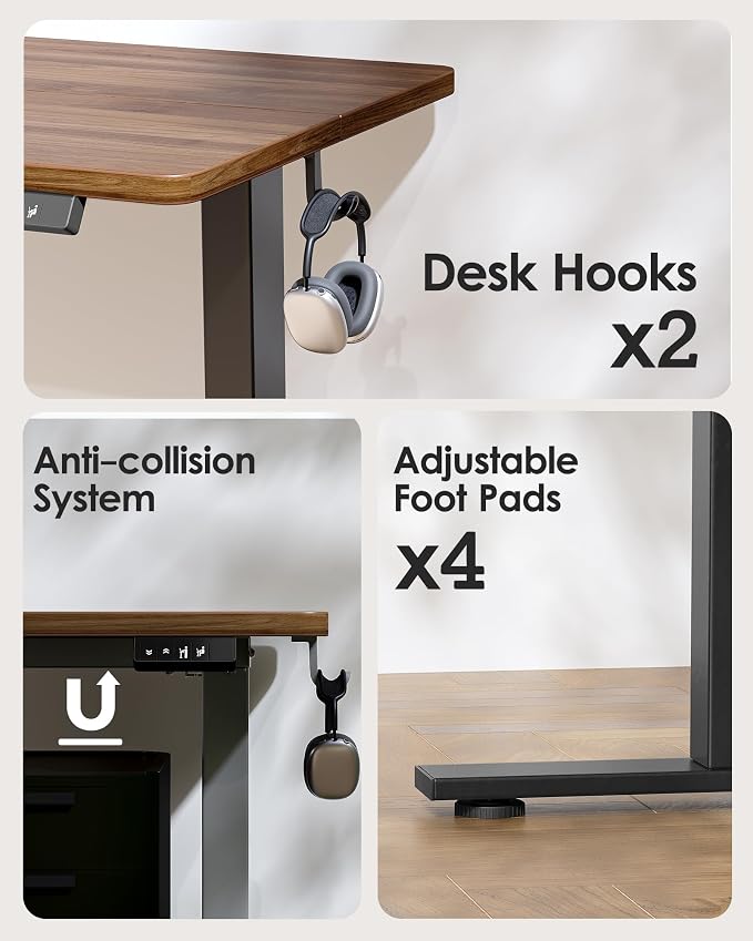 TIQLAB Electric Standing Desk, Adjustable Height Stand up Desk, 63 * 24 Inches Sit Stand Home Office Table with Splice Board, Black Walnut