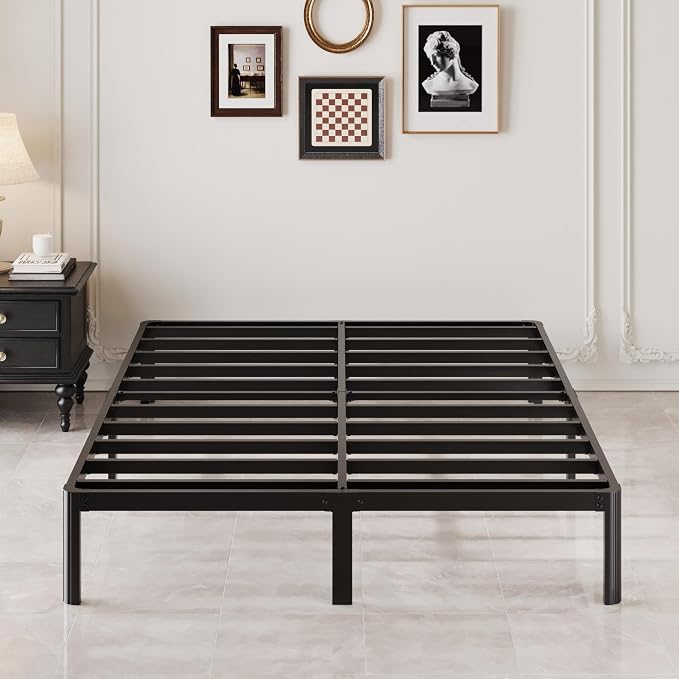 Lutown-Teen 10 Inch Full Size Bed Frame with Rounded Corner Legs, 2000 LBS Heavy Duty Metal Full Platform Bed Frame No Box Spring Needed, Noise Free, Easy Assembly, Black