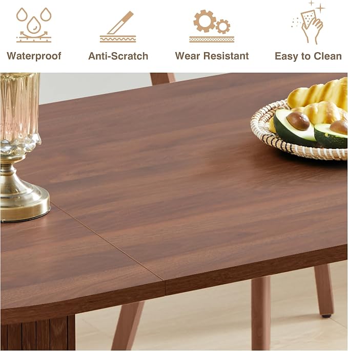 70.8 Inch Dining Table for 4-6 People, Oval Kitchen Table with Semi-Cylindrical Legs Base, Modern Farmhouse Round Dinner Tables for Dining Room Kitchen Living Room (Walnut)