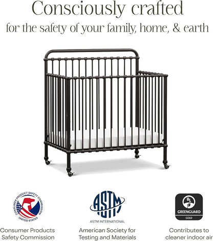 Namesake Winston 4-in-1 Convertible Mini Crib w/Wheels Durable Metal | GREENGUARD Gold Certified - Portable, Metal Baby Crib w/ Removable Wheels - Converts to Toddler Bed, Daybed & Twin Size Bed
