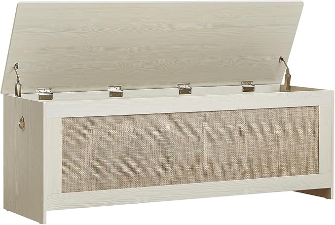 51.2" Storage Chest Extra Large,Storage Bench with 2 Safety Hinges,Wooden Shoe Bench,51.2x15.7x18.3 Inch,Easy Assembly,Storage Bench for Bedroom,Living Room,entryway(White Cream)