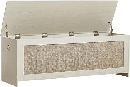51.2" Storage Chest Extra Large,Storage Bench with 2 Safety Hinges,Wooden Shoe Bench,51.2x15.7x18.3 Inch,Easy Assembly,Storage Bench for Bedroom,Living Room,entryway(White Cream)